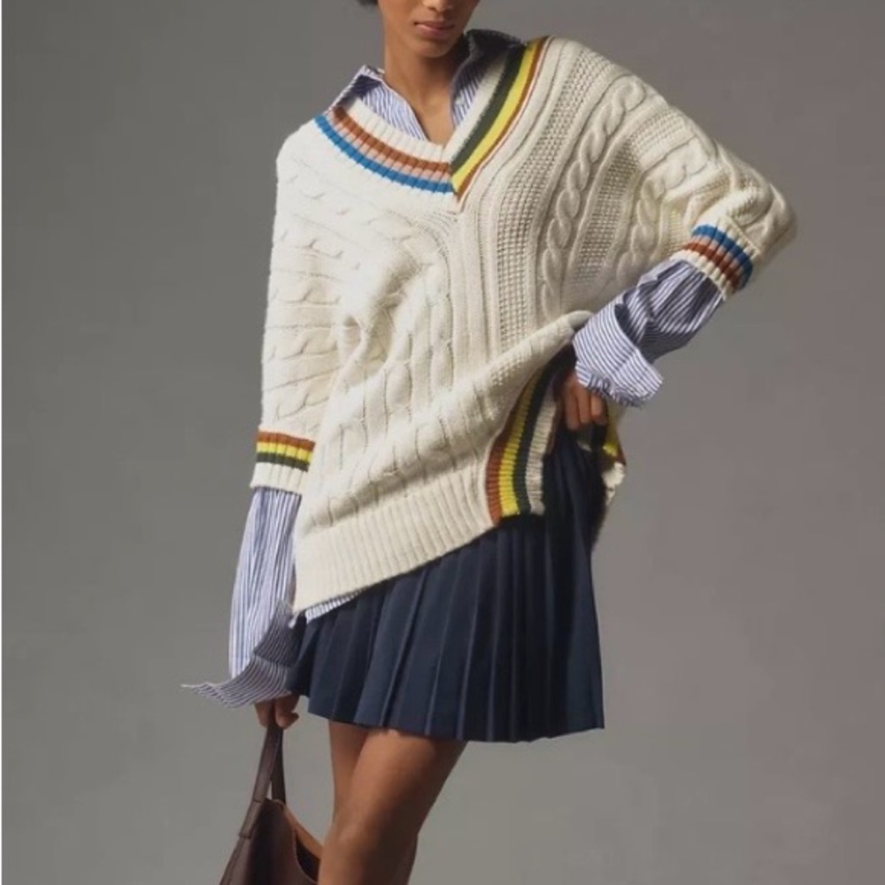 Maeve V-Neck Sweater with Multicolor Trim